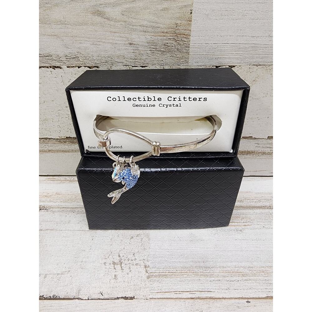 Collectible Critters Fine Silver Plated Bracelet W/ Blue Genuine Crystal Dolphin